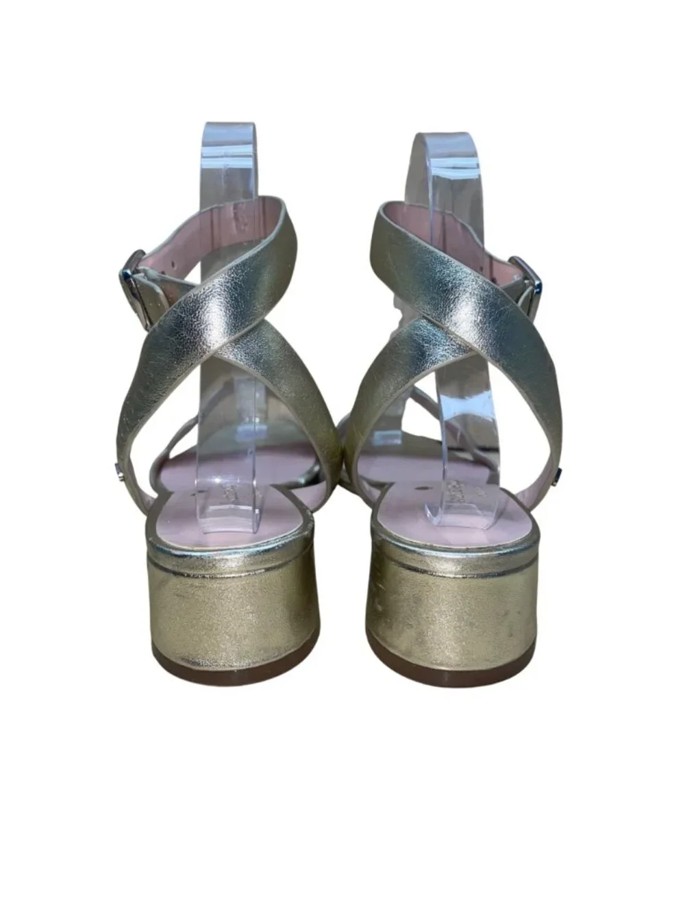Kate Spade Women’s Metallic Gold & Pink Leather Block Heel Edie Sandals Size 6B